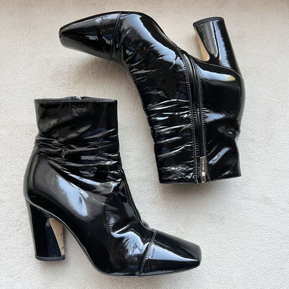 Jimmy Choo Black Patent Leather Block Heel Ankle Boot Women EU 36.5 US‎ 6.5 Chic